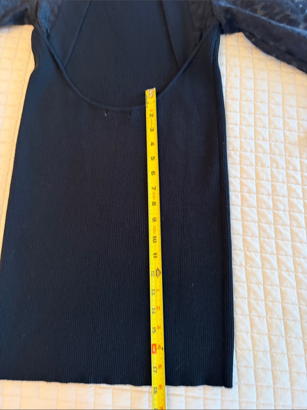 🖤 Lush Black Ribbed Sweater Dress Sheer Puff Sleeve Size M 🖤 - Picture 11 of 13